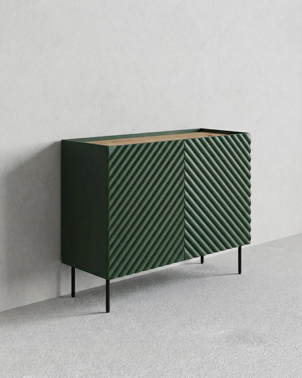 Madia Spato - Set Marea - Mobile alto per soggiorno, moderno - 2 ante - L. 98 cm x H. 85 cm x P.45 cm - Verde, piedini color nero - doomostore