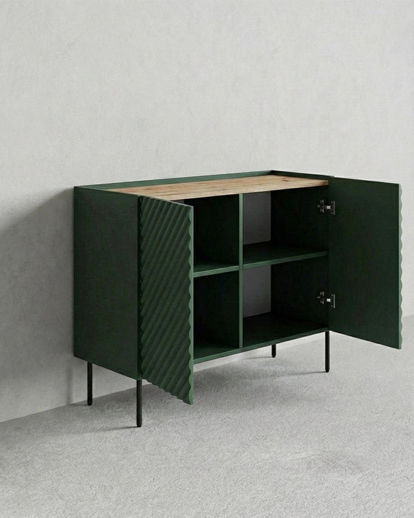Madia Spato - Set Marea - Mobile alto per soggiorno, moderno - 2 ante - L. 98 cm x H. 85 cm x P.45 cm - Verde, piedini color nero - doomostore
