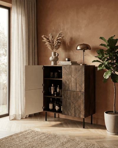 Madia Umbra - Set Darc - Mobile per soggiorno e ingresso, contemporaneo - 4 ante - L. 88,5 cm x H. 117,5 cm x P. 40 cm - Ebano scuro