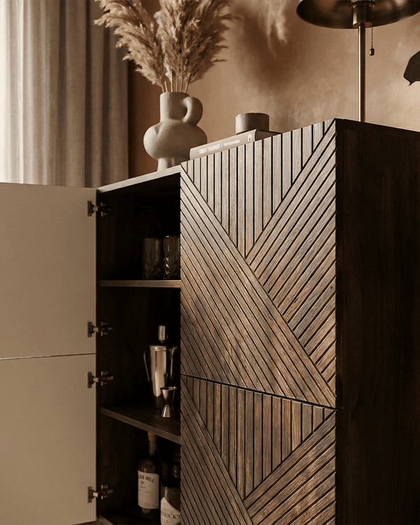 Madia Umbra - Set Darc - Mobile per soggiorno e ingresso, contemporaneo - 4 ante - L. 88,5 cm x H. 117,5 cm x P. 40 cm - Ebano scuro - doomostore