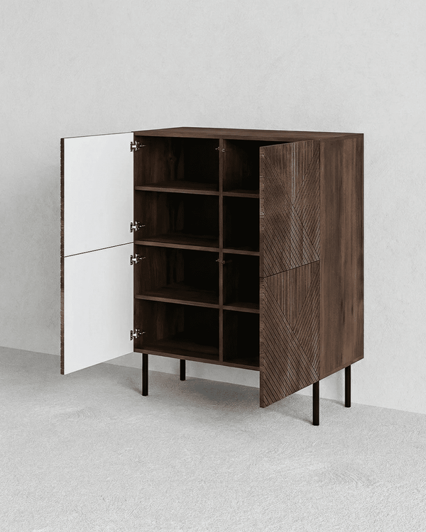 Madia Umbra - Set Darc - Mobile per soggiorno e ingresso, contemporaneo - 4 ante - L. 88,5 cm x H. 117,5 cm x P. 40 cm - Ebano scuro - doomostore