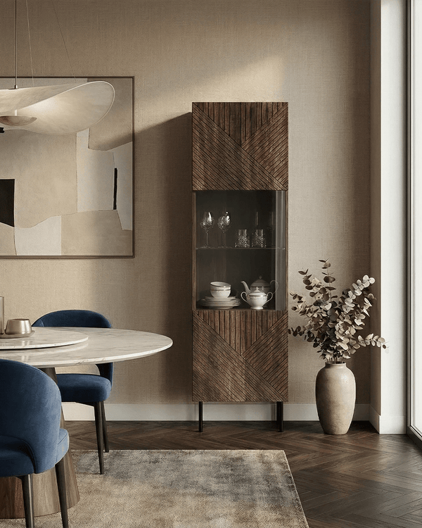 Vetrina Vortex - Set Darc - Mobile alto vetrato per soggiorno, contemporaneo - 1 ante - L. 50 cm x H. 187 cm x P. 40 cm - Ebano scuro - doomostore