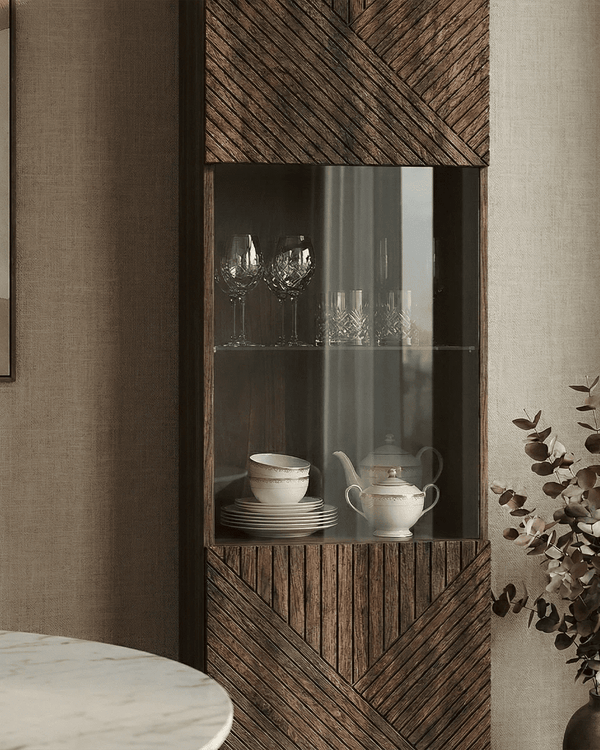 Vetrina Vortex - Set Darc - Mobile alto vetrato per soggiorno, contemporaneo - 1 ante - L. 50 cm x H. 187 cm x P. 40 cm - Ebano scuro - doomostore