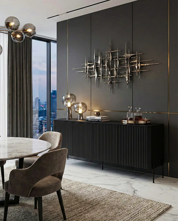 Madia Spira - Set Rota - Mobile per soggiorno e ingresso, moderno - 4 ante - L. 190 cm x H. 80 cm x P. 40 cm - Nero