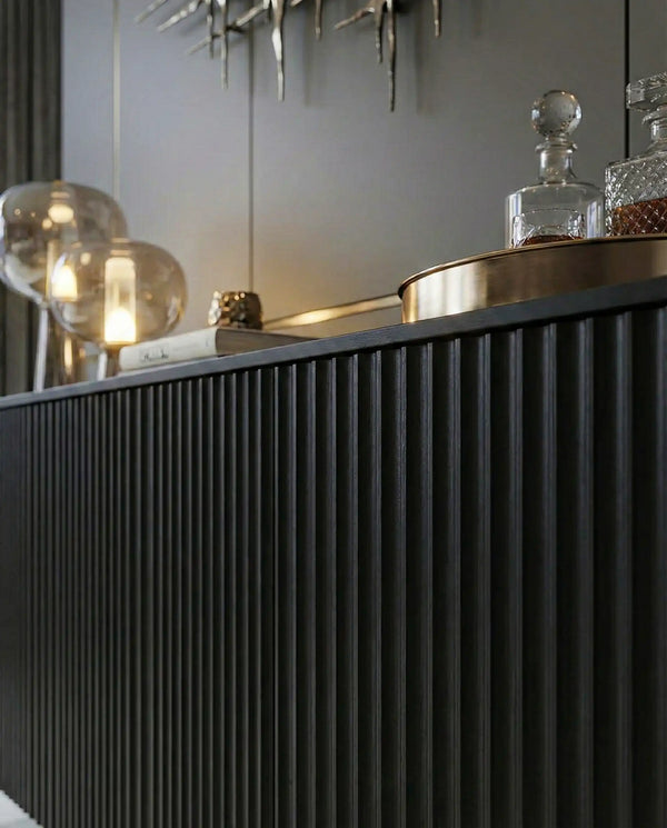 Madia Spira - Set Rota - Mobile per soggiorno e ingresso, moderno - 4 ante - L. 190 cm x H. 80 cm x P. 40 cm - Nero