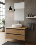 Mobile bagno Oris - Mobile sospeso 80cm - Rovere di bordeaux e ossido grigio - Con lavabo ceramica e specchio - Cassetti soft - close - doomostore