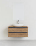 Mobile bagno Oris - Mobile sospeso 80cm - Rovere di bordeaux e ossido grigio - Con lavabo ceramica e specchio - Cassetti soft - close - doomostore