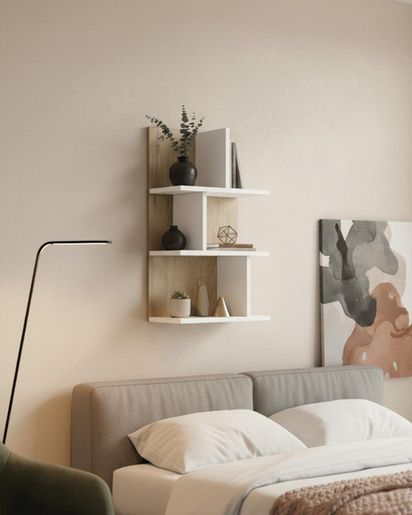 Libreria a muro verticale Polira - Scaffale pensile 4 ripiani sfalsati in truciolato - 5 varianti colore mensole - Design moderno - doomostore