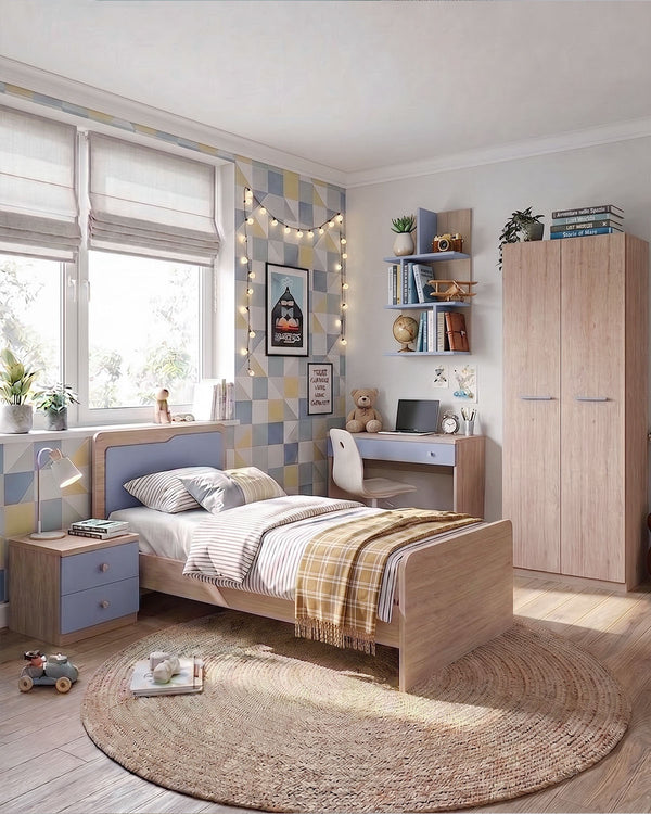Cameretta Completa Pluto - Virginia/Avio per ragazzi e bambini - Scrittoio Genius - Letto Quadro con pediera - Armadio Marta - Comodino Rima - Mensola Polira - doomostore