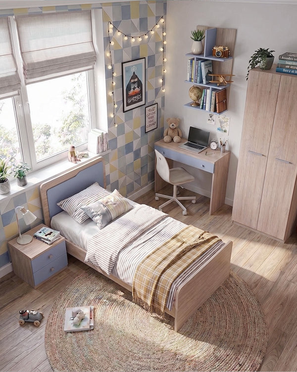 Cameretta Completa Pluto - Virginia/Avio per ragazzi e bambini - Scrittoio Genius - Letto Quadro con pediera - Armadio Marta - Comodino Rima - Mensola Polira - doomostore