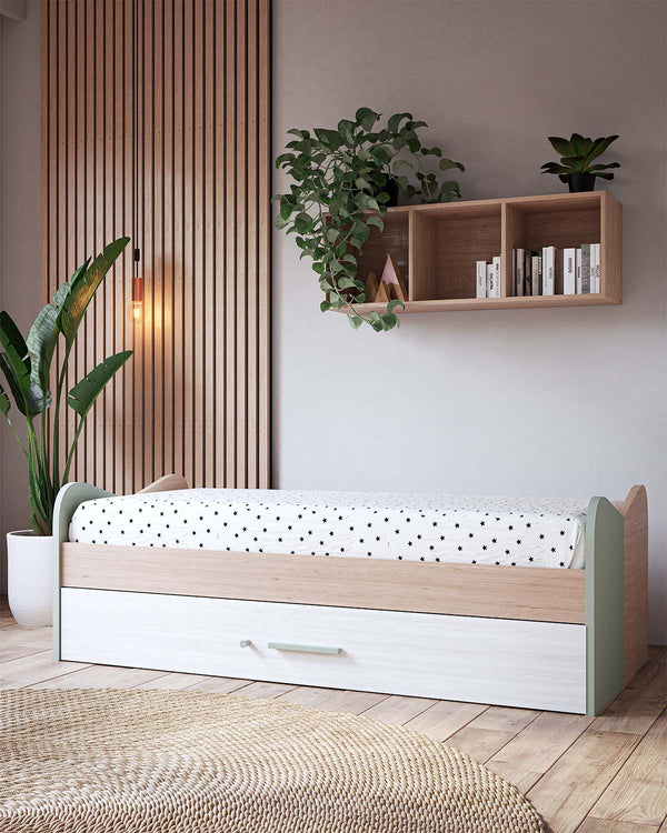 Letto attrezzato Rebeka - Letto salvaspazio moderno per cameretta - 7 varianti colore personalizzabili - Letto inferiore o cassettone opzionali - Rete a doghe inclusa - doomostore