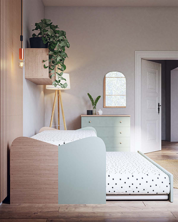 Letto attrezzato Rebeka - Letto salvaspazio moderno per cameretta - 7 varianti colore personalizzabili - Letto inferiore o cassettone opzionali - Rete a doghe inclusa - doomostore