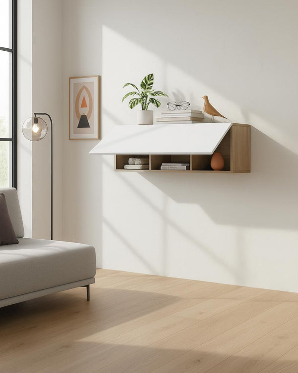 Pensile a muro Ruvia - Libreria sospesa con anta e struttura effetto legno - 5 varianti colore anta - Design moderno - doomostore