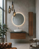 Mobile bagno Soma - Mobile 90 cm con pensile H150 - MDF rivestito PVC finitura noce canaletto - Cassetto soft - close - Lavabo ceramica e specchio inclusi - Pensile con 5 scomparti - doomostore