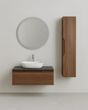 Mobile bagno Soma - Mobile 90 cm con pensile H150 - MDF rivestito PVC finitura noce canaletto - Cassetto soft - close - Lavabo ceramica e specchio inclusi - Pensile con 5 scomparti - doomostore