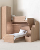 Cameretta a soppalco angolare Dx Via - Composizione salvaspazio - Vano letto superiore e letto Easy inferiore - 1 armadio integrato - Rete e materassi opzionali - Mensola sottoponte inclusa - 7 varianti colore personalizzabile - doomostore
