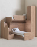 Cameretta a soppalco angolare Sx Via - Composizione salvaspazio - Vano letto superiore e letto Easy inferiore - 1 armadio integrato - Rete e materassi opzionali - Mensola sottoponte inclusa - 7 varianti colore personalizzabile - doomostore