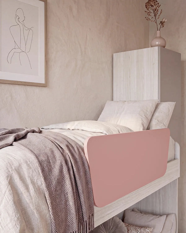 Cameretta a soppalco Sx Fara - Composizione salvaspazio - Vano letto superiore - 2 armadi integrati - Letto attrezzato con cassettone estraibile incluso - Mensola sottoponte inclusa - 7 varianti colore personalizzabile - doomostore