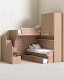 Cameretta a soppalco angolare SX Sura - Composizione salvaspazio con letto superiore - Letto estraibile inferiore - Scala esterna contenitore inclusa - Mensola sottoponte inclusa - 7 colori personalizzabili - doomostore