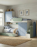 Cameretta a soppalco angolare Dx Aita - Composizione salvaspazio - Vano letto superiore - 2 armadi integrati - Letto estraibile inferiore incluso - Mensola sottoponte inclusa - 7 varianti colore personalizzabile - doomostore