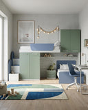 Cameretta a soppalco angolare Sx Lera - Composizione salvaspazio - Vano letto superiore e letto Easy inferiore - 2 armadi integrati - Comodino a due cassetti - Rete e materassi opzionali - Mensola sottoponte opzionale - 7 varianti colore personalizzabile - doomostore