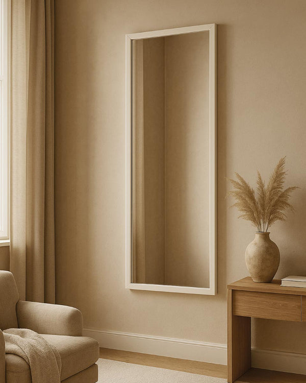 Specchio a muro Nivis 40x125 cm – Cornice in Legno Bianco – Struttura a muro per Camera o Ingresso - doomostore
