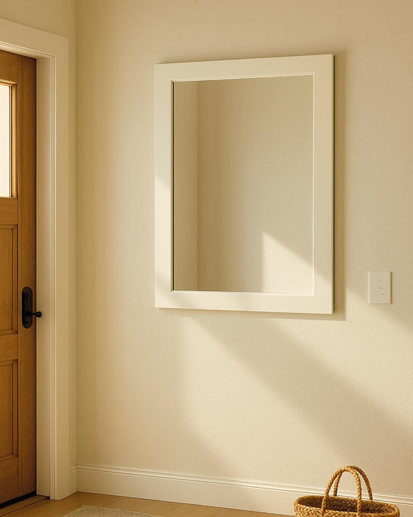 Specchio a muro Elios 40x65 cm – Cornice in Legno Bianco – Struttura a muro per Camera o Ingresso - doomostore