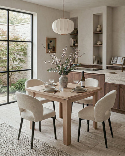 Tavolo Estensibile NIDO – Tavolo Quadrato con Apertura a Libro e Gambe a Piramide – Olmo o Bianco Frassinato