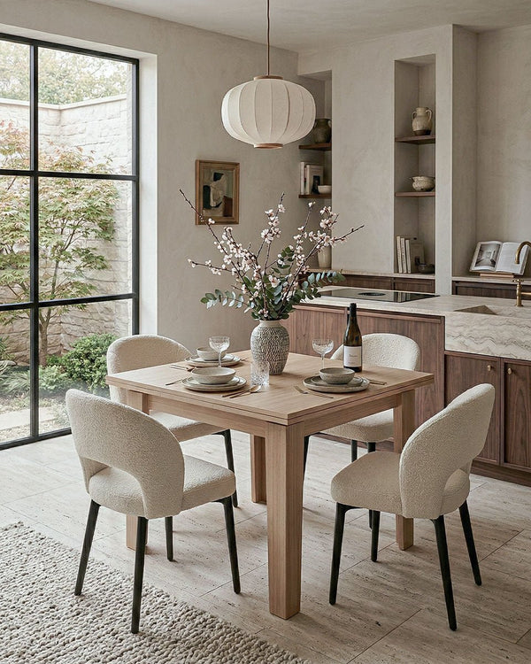 Tavolo Estensibile NIDO – Tavolo Quadrato con Apertura a Libro e Gambe a Piramide – Olmo o Bianco Frassinato - doomostore