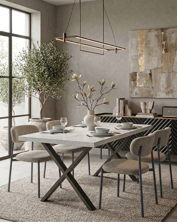 Tavolo VALENCIA – Tavolo da Pranzo Estensibile 160/240 cm con Allungo Butterfly – Piano Spatolato e Gambe in Metallo Nero - doomostore