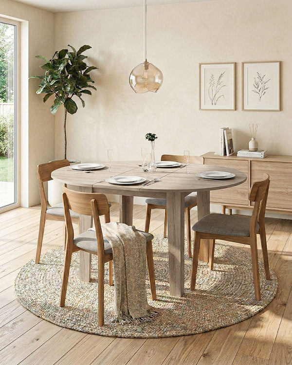 Tavolo RAL – Tavolo da Pranzo Rotondo Estensibile 120/155 cm – Design Moderno in Olmo o Bianco Spatolato - doomostore