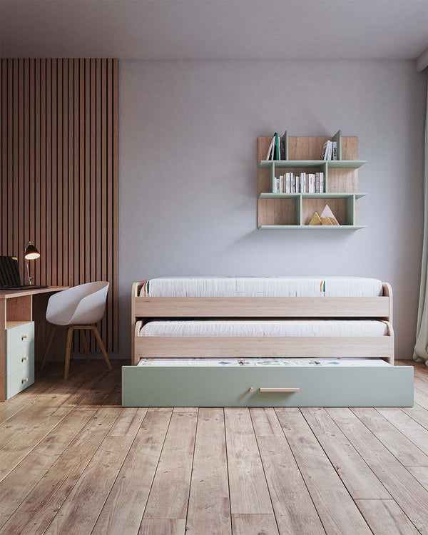 Letto attrezzato Teddy - Letto salvaspazio moderno per cameretta - 2 letti inferiori - 7 varianti colore personalizzabili - Rete a doghe inclusa - doomostore