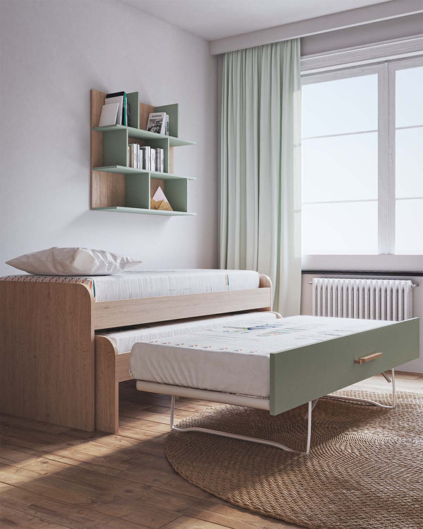 Letto attrezzato Teddy - Letto salvaspazio moderno per cameretta - 2 letti inferiori - 7 varianti colore personalizzabili - Rete a doghe inclusa - doomostore