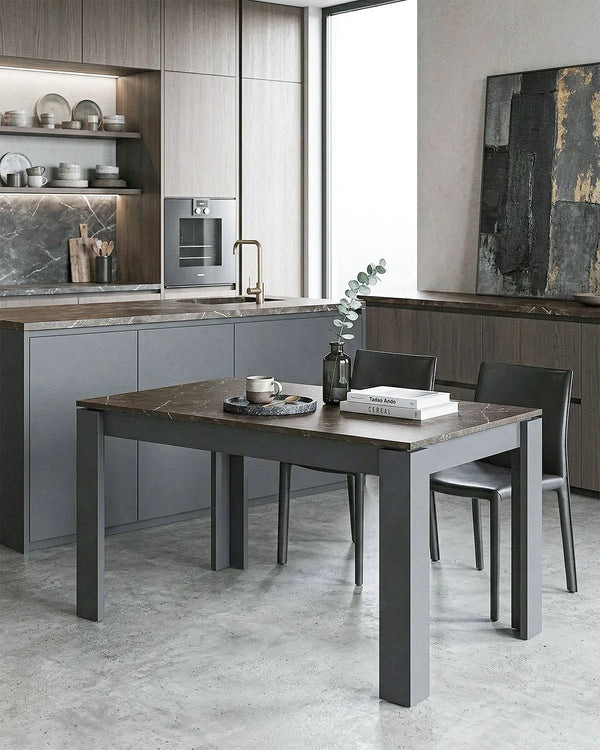 Tavolo RINOS – Tavolo da Pranzo Allungabile Moderno con Piano Emperador e Struttura Antracite - doomostore