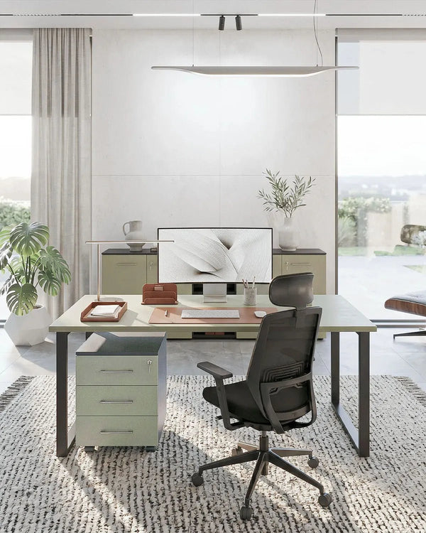 Ufficio Completo VERTA - Ufficio con Scrivania, Cassettiera e Mobile Contenitore – Antracite/Oliva – Set Arredo Ufficio Design Minimal - doomostore
