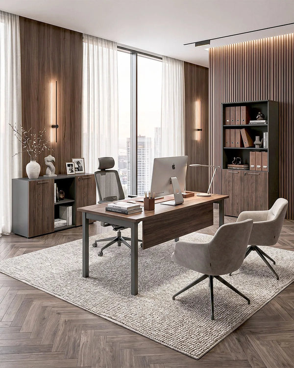 Ufficio Completo EXECUTIVE WOOD - Ufficio con Scrivania, Mobili Contenitore – Antracite/Noce – Set Arredo Ufficio Elegante - doomostore
