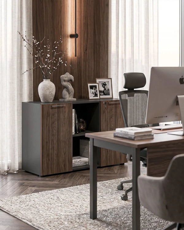 Ufficio Completo EXECUTIVE WOOD - Ufficio con Scrivania, Mobili Contenitore – Antracite/Noce – Set Arredo Ufficio Elegante - doomostore