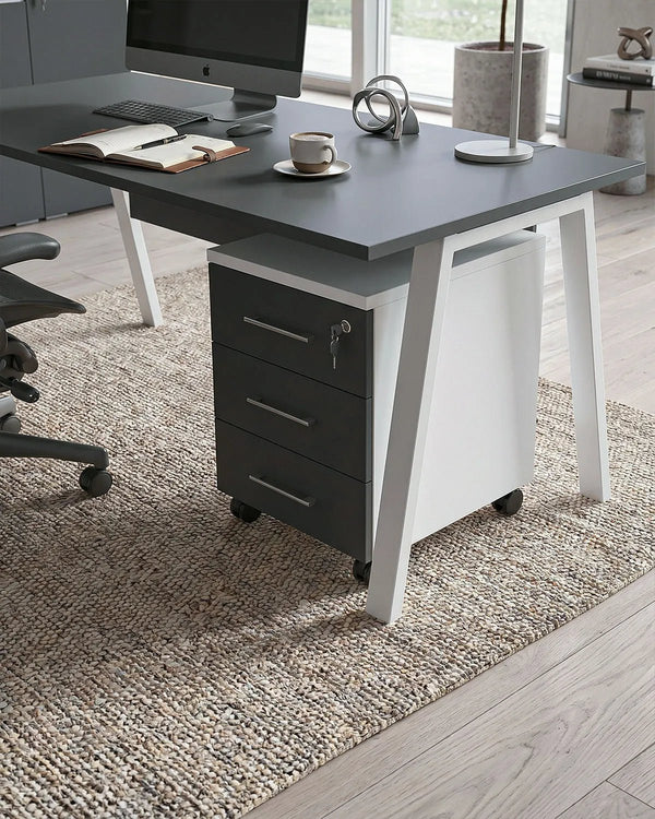 Ufficio Completo WORKLINE - Ufficio con Scrivania, Cassettiera e Mobile Contenitore – Antracite/Oliva – Set Arredo Ufficio Design Minimal - doomostore