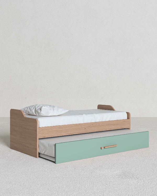 Cameretta Completa Venom Oliva - Virginia/oliva per ragazzi e bambini - Scrittoio Genius Dx - Letto Jonny con letto estraibile - Libreria Ardela - doomostore
