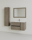 Mobile bagno Vero - Mobile 90 cm con pensile H135 - Nobilitato melaminico beton cenere - 2 cassetti e 1 anta soft - close - Lavabo ceramica e specchio inclusi - Pensile con ripiani regolabili - doomostore