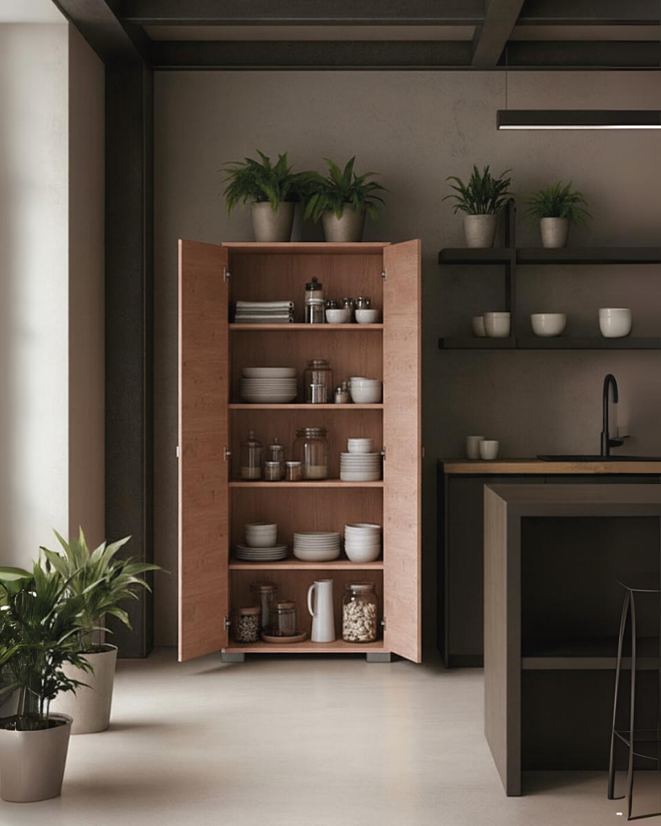 Armadio multiuso Clara 2 ante - Mobile contenitore dispensa salvaspazio - Colore virginia - 5 ripiani interni - 75x180x35 cm