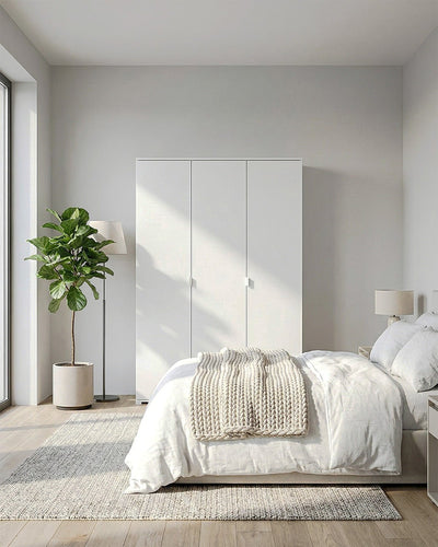 Armadio Dracaena - Guardaroba moderno - 3 anta - Struttura bianca - 2 ripiano incluso - 120 x 52 x 177 cm