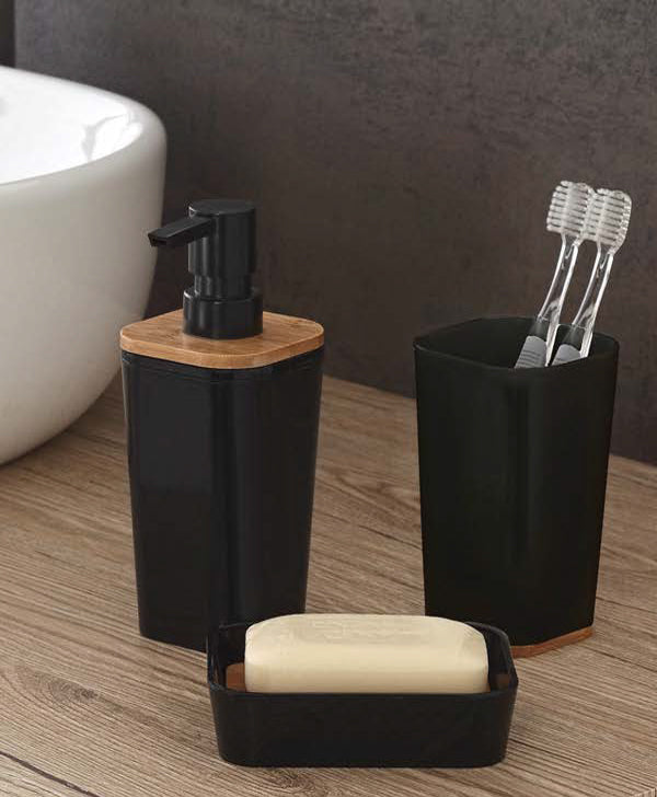 Set bagno pietra composto da dispenser porta sapone spazzolino