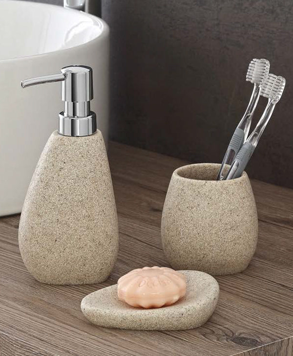 Set bagno pietra composto da dispenser porta sapone spazzolino acessori  bagno stone