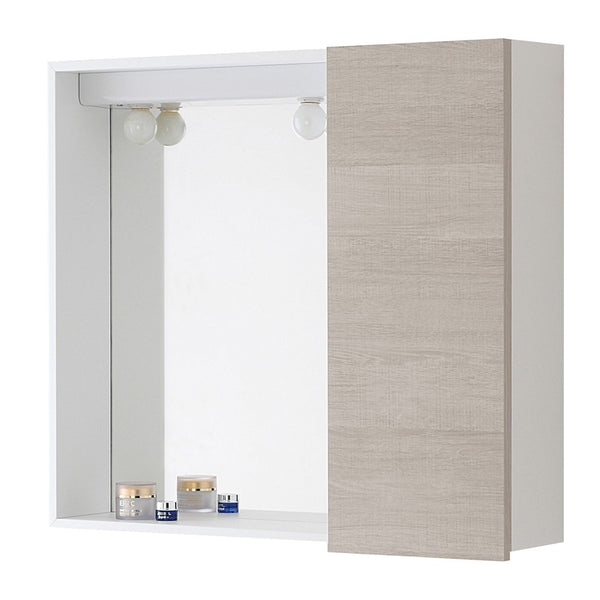specchiera MONDO L.68cm un'anta completa di plafoniera a due lampade e mensola in vetro - doomostore