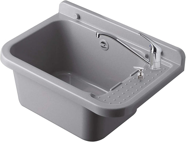 Lavandino Pilozzo a Muro Grigio Cemento, Resina per Esterno 50x34h21 - doomostore