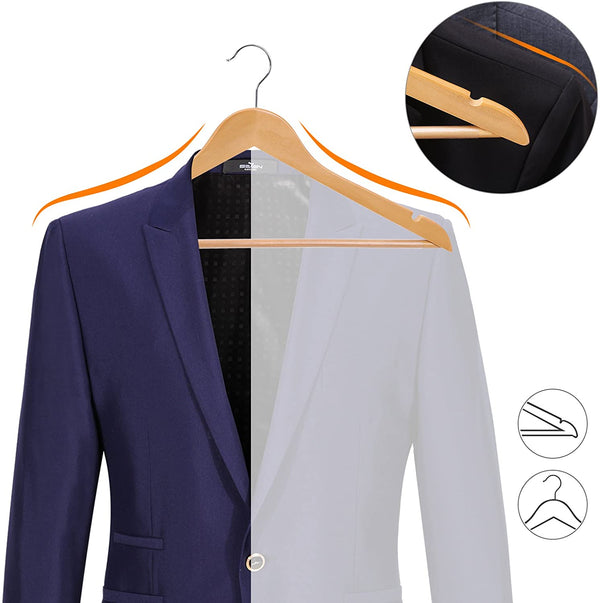 Set di 8 Grucce in Legno Massello, con Barra Appendiabiti Antiscivolo, Scanalature per Spalline, Gancio Girevole a 360°, per Cappotti Completi Gonne Camicie Pantaloni, Naturale - doomostore