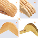 Set di 8 Grucce in Legno Massello, con Barra Appendiabiti Antiscivolo, Scanalature per Spalline, Gancio Girevole a 360°, per Cappotti Completi Gonne Camicie Pantaloni, Naturale - doomostore