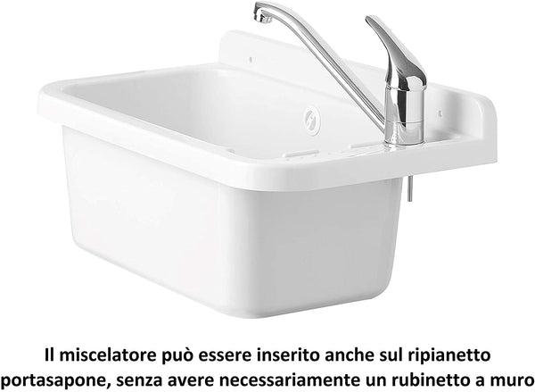 Lavandino Pilozzo a Muro Bianco Perlato , Resina per Esterno 50x34h21 - doomostore