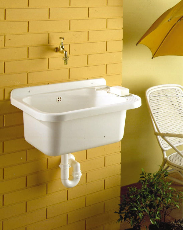 Lavandino Pilozzo a Muro Bianco Perlato , Resina per Esterno 50x34h21 - doomostore